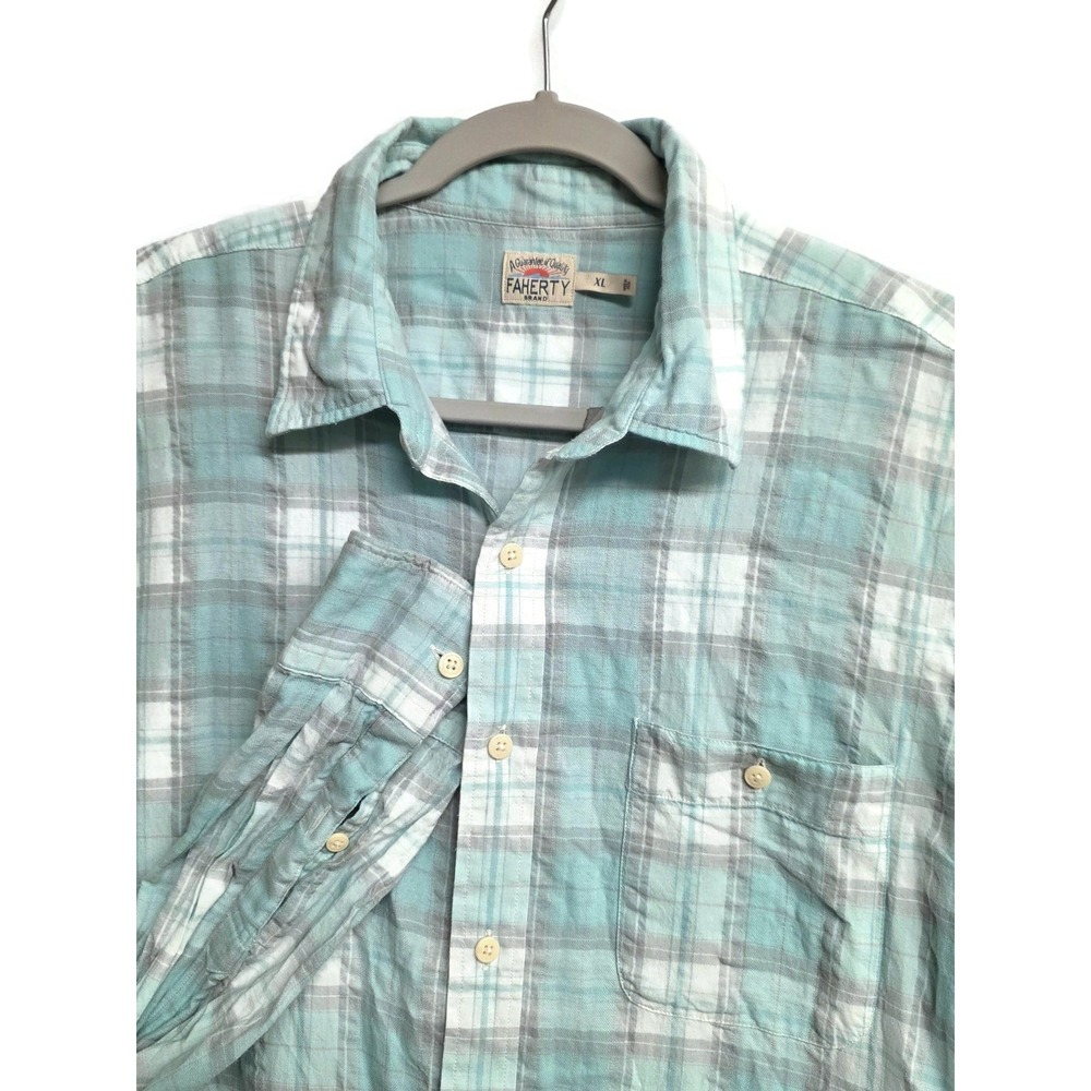 Faherty Mens XL Plaid Button Down Shirt Organic Cotton Tencel